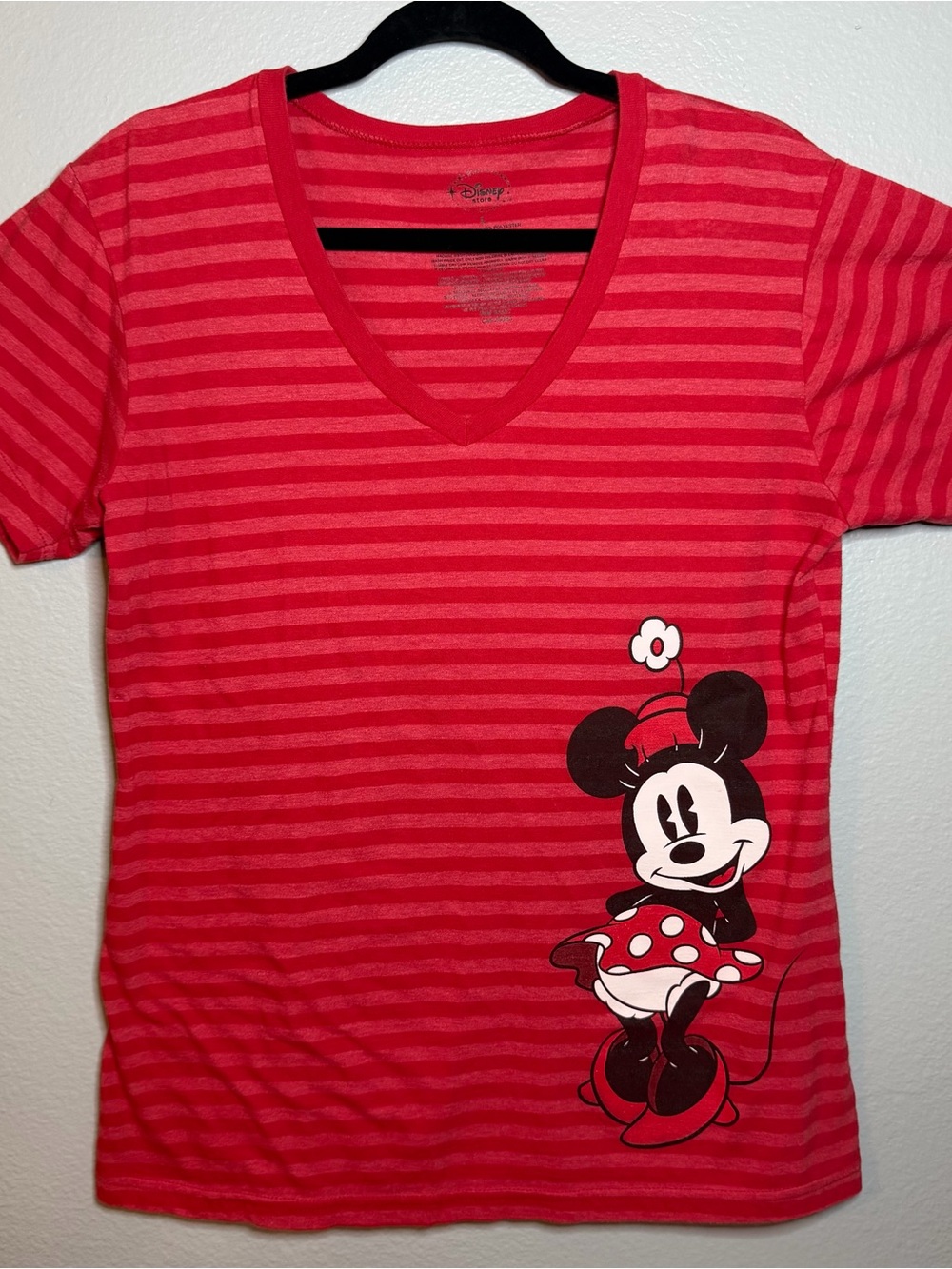 Disney Red Striped V-Neck Minnie Mouse Tee